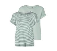 Only - Camiseta de Cuello Redondo para Mujer, 2 Unidades, básica, Manga Corta, Cuello Redondo, Corte Regular, Camiseta de Verano, a Rayas, Azul, Rosa, Verde, Negro, XS, S, M, L, XL, XXL