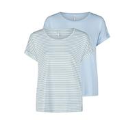 Only - Camiseta de Cuello Redondo para Mujer, 2 Unidades, básica, Manga Corta, Cuello Redondo, Corte Regular, Camiseta de Verano, a Rayas, Azul, Rosa, Verde, Negro, XS, S, M, L, XL, XXL
