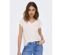 ONLY Camiseta de manga corta, cuello de pico. Color Blanco