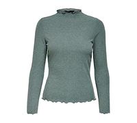 Only Camiseta de Manga Larga para Mujer con Cuello Alto., Verde bálsamo. Detalles: Melange, XXXL