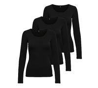 ONLY Camiseta de manga larga para mujer Onllive Love XS S M L XL Negro Blanco Cuello redondo, 3 x negro, L