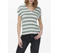 Only Camiseta de mujer de manga corta con estampado de rayas. Verde anticuario 38 (M)