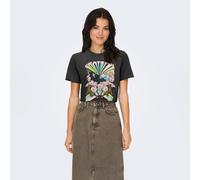 Camiseta Estampada de Mujer de Manga Corta con Cuello Redondo y diseño Impreso Short Sleeve ONLLUCY., Color:Negro-Rosado, Talla:M