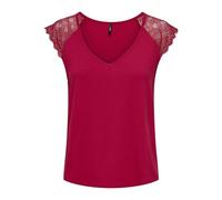 ONLY Camiseta Onlpetra S/S Lace Mix Top CS JRS, Rojo, S