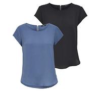 ONLY Camiseta Onlvic S/S Solid Top Noos WVN para Mujer, Azul/Negro (1 x Vintage Indigo / 1 x Black), 38