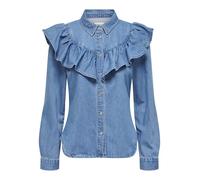 Only Camiseta para Mujer Onlindigo LS Frill DNM Qyt Noos, Medio De Mezclilla Azul, M