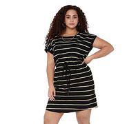 Only CARMAKOMA Carapril SS Knee Dress Stripe Jrs Noos, Vestido Mujer, Black/Stripes:Yellow and White Stripes, S-42/44