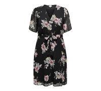 ONLY Carmakoma Vestido corto con cuello en V y botones, mangas cortas transparentes y cinturón en la cintura., Negro , 46
