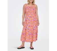 Only Carmakoma Vestido midi con nido de abeja y volante. Rosa claro 50