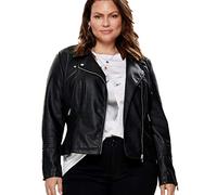 Only CARMAKOMA Women Faux Leather Jacket Plus Size | Curvy Fit Biker Transitional Jacket CAREMMY, Color:Negro, Talla:46