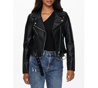 Only Cazadora biker cruzada de polipiel de mujer con cinturón. Negro 34