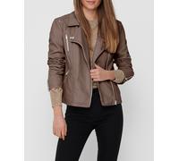 Only Cazadora biker de mujer de polipiel con cremallera. Marrón 38