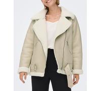 Only Cazadora de mujer de polipiel estilo biker con cierre de cremallera. Blanco hielo 34 (XS)