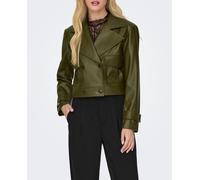Only Chaqueta biker corta de mujer efecto piel. Verde pardo 36 (S)