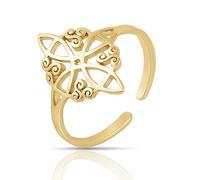Only faith Anillo Nudo de Bruja para Mujer sortija Ajustable de Acero Inoxidable Trisquel Talisman Celta Magico Protector (Nudo de Bruja Trisquel Dorado)