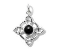Only faith Colgante Nudo de Bruja en Plata de Ley 925 con Piedra Natural, Amuleto de Protección Celta Personalizable, 2.5 cm, Diseño Celta (Turmalina Negra)