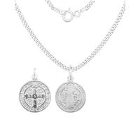 Only faith Collar con Medalla de San Benito 15 mm en Plata de Ley 925, Collar de 45 cm, Medalla de 1.5 cm, Doble Cara con Cruz de poder. (Medalla San Benito Pequeña)