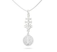 Only faith Collar de Plata de Ley 925 con Doble Dije, Cruz de Caravaca y Medalla de San Benito, Cadena Veneciana 45 cm, Minimalista (Cruz de Caravaca y Medalla San Benito)