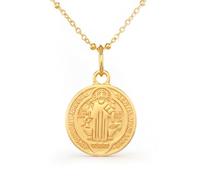 Only faith Collar Medalla de San Benito, Acero Inoxidable 316L, cadena de 45 cm, Disponible en Dorado y Plateado, 2 Estilos (San Benito Artesanal Dorado)