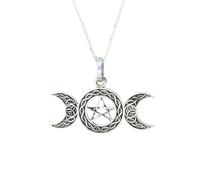 Only faith Collar Nudo de Bruja con Tetragramatón Plata de Ley 925 Italiana, Cadena largo 45 cm, Amuleto de Doble Protección con Nudo de Bruja, con Caja de Regalo (Pentagrama de Triple Luna)