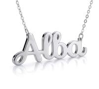Only faith Collar para mujer con nombre personalizado Acero inoxidable con caja de regalo original Cadena colgante joya personalizada especial para amigas, novios (Alba-Plateado)