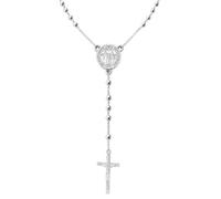 Only faith Collar Rosario Católico, Acero Inoxidable 316L, Largo collar de 50 cm, Medalla de San Benito, 59 Cuentas de 3 mm, Disponible en Plateado y Dorado (Medalla de San Benito Plateado)