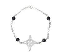 Only faith Pulsera de Plata 925 con Nudo de Bruja y Tetragramatón, Amuleto Triple Protección medalla San Benito o Piedras Naturales, 18 cm Ajustable (Nudo de Bruja con Turmalina Negra)