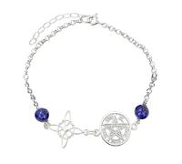 Only faith Pulsera de Plata 925 con Nudo de Bruja y Tetragramatón, Amuleto Triple Protección medalla San Benito o Piedras Naturales, 18 cm Ajustable (Mini Doble Protección Lapislázuli)