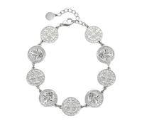 Only faith Pulsera medallas de San Benito de Acero Inoxidable Hipoalergénico 3 y 9 placas, Plata y Dorado, Doble Cara 12mm, 16cm + 4cm Extensible (9 Medallas Plateada)