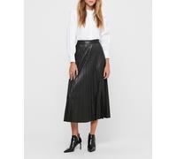 Only Falda midi plisada de polipiel. Negro 42 (XL)