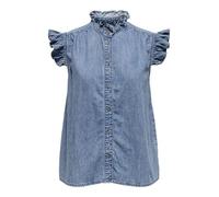 ONLY Female Hemd Onlshania S/L Frill Dnm Camiseta AKM, Medio De Mezclilla Azul, Mujeres
