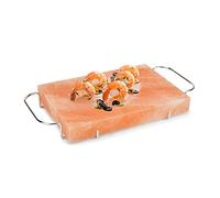 only fire Plato de cocina con bloque de sal del Himalaya con bandeja de acero para cocinar, asar, cortar y servir - 30,5 x 20,3 x 3,8 cm