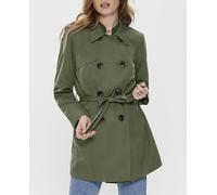 Only Gabardina de mujer con doble abotonadura y cinturón. Verde 38/M