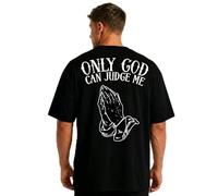 Only God Can Judge Me Graphic Shirt for Men Oversized Streetwear T-Shirt with Praying Hands (Black,XXL)