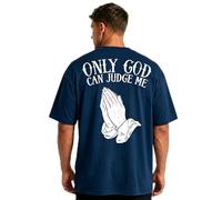 Only God Can Judge Me Graphic Shirt for Men Oversized Streetwear T-Shirt with Praying Hands (Blue,XXL)