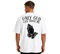 Only God Can Judge Me Graphic Shirt for Men Oversized Streetwear T-Shirt with Praying Hands (White,L)