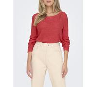 Suéter de Punto básico para Mujer: Jersey de Punto elástico de Manga Larga Cuello Redondo, ONLGEENA., Color:Rosa Coral, Talla:XL