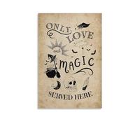 Only Love And Magic Served Here Kitchen Witch Unique Halloween Vintage Wall Art Paintings Canvas Prints Poster Artwork for living Bedroom Bathroom Office Home Decor 20x30inch (50x75cm)