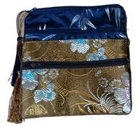 Only My Live Home 2 bolsas de viaje con borlas y dos cremalleras, bolsas de maquillaje, bolsas de almacenamiento de brocado de seda china, joyas, cosméticos, teléfono celular, Azul oscuro y café (2