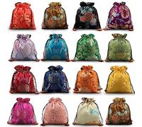 Only My Live Home Bolsas grandes de brocado de seda china con cordón para joyería, bolsas de regalo, embalaje al por mayor (6.3 x 7.5 pulgadas aproximadamente, patrón de colores mixtos (10 piezas)