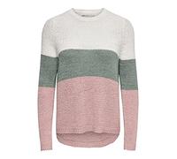 ONLY NOS Onlgeena L/s Block Pullover Knt Noos, suéter Mujer, Multicolor (Cloud Dancer Stripes: W. Chinois Green/Rose), 36 (Talla del Fabricante: X-Small)