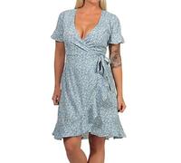 ONLY Onlolivia S/S Wrap Dress Wvn Noos Vestido, Azul (AOP/Two Tone Flower Dusk Blue), 38 EU para Mujer