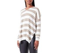 ONLY Onlamalia L/S V-Cuello CC Knt Suéter, Weathered Teak/Stripes:Cloud Dancer, S para Mujer