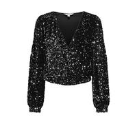 ONLY Onlanika Sequin LS Fake Wrap Top Wvn CS, Negro, L Mujeres