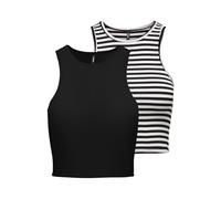 ONLY Onlbelia S/L Crop Top CS Jrs 2pack, Black/Pack: Black Stripes Cloud Dancer, Mujer