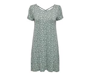 Only Onlbera Back Lace Up S/S Dress Jrs Noos Vestido, Balsam Green/Aop:White Flowers, L Mujer