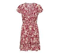 ONLY Onlclaudette Life SS Mini Dress Wvn Noos Vestido Corto con Cuello En V Volantes para Diario, Merlot, M Mujeres