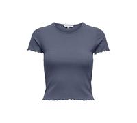 ONLY Onlemma S/S Short Noos Jrs Top de Cuello Redondo para Uso Diario con Volantes, Azul Oscuro, L para Mujer