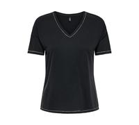 ONLY Onlfree Life S/S Stitch V-Neck Top Jrs, Negro, L Mujer, Negro, L