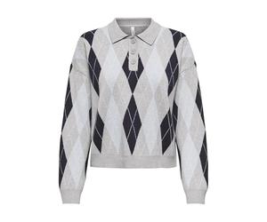 ONLY Onlibi LS Check Polo CC Knt, Gris Claro, S para Mujer